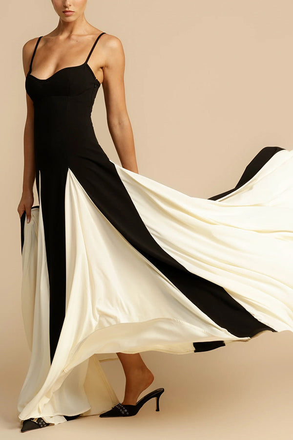 Vestido largo lencero evasé de tul por paneles, elegancia atemporal