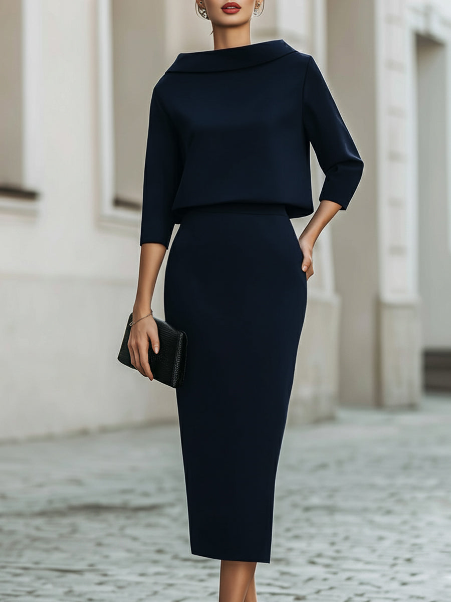Sloane | Conjunto de falda midi con cuello barco