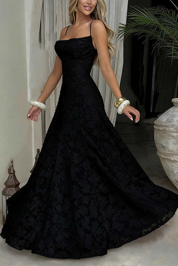Vestido largo Francis de tejido devoré floral exclusivo con cuello caído y lazada en la espalda