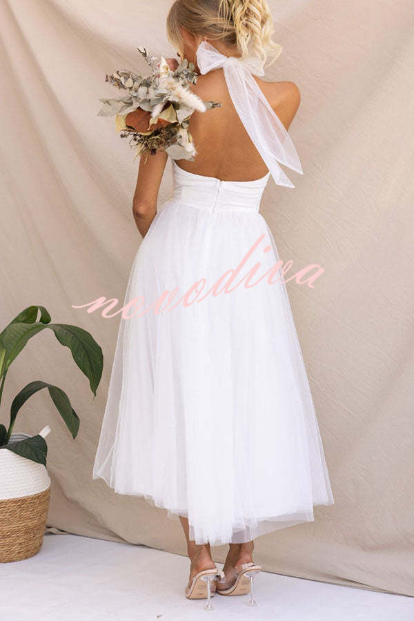 Vestido largo halter Fairy Vibes de tul con detalle fruncido