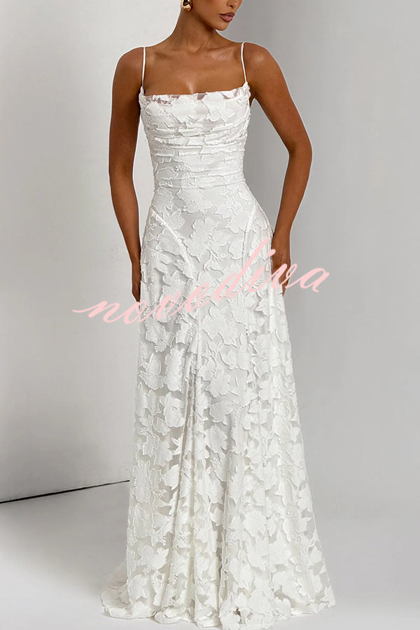 Vestido largo Francis de tejido devoré floral exclusivo con cuello caído y lazada en la espalda