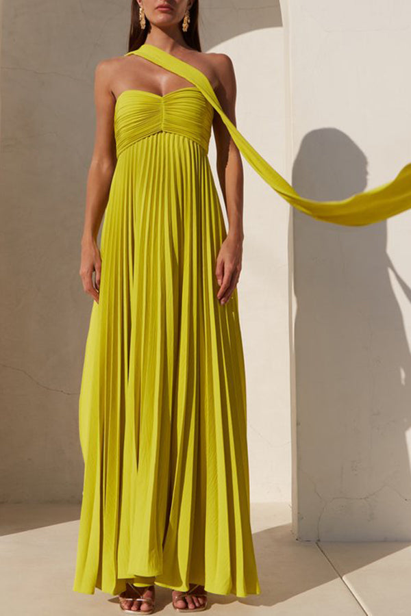 Vestido largo de fiesta Exquisite Princess plisado con hombros descubiertos y pañuelo