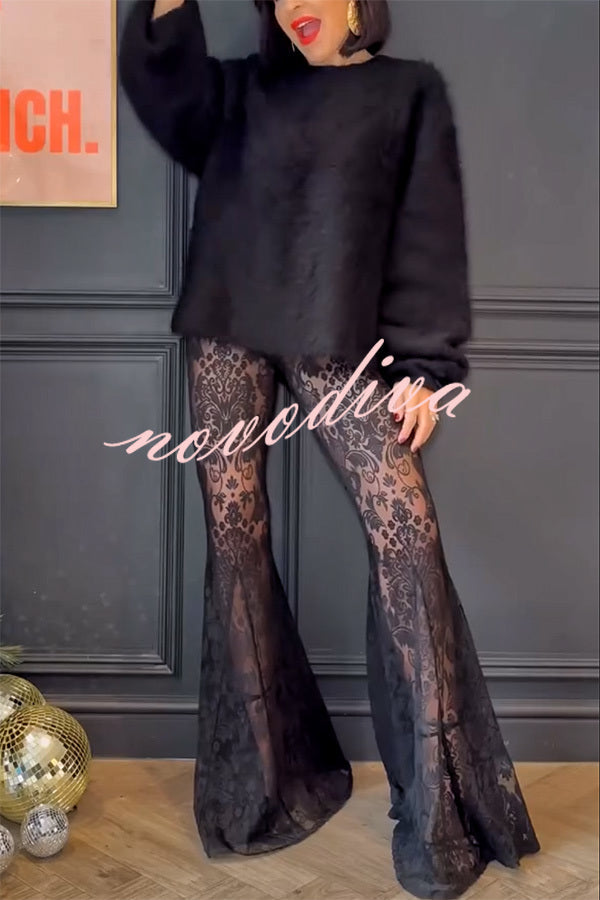 Pantalón elástico Lista para Esta Noche de encaje con estampado único y bajo sirena
