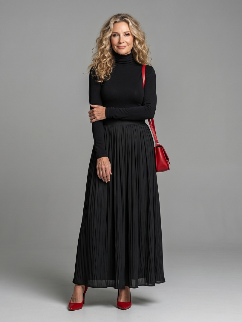 Edith | Vestido Midi Fluido de Cuello Alto