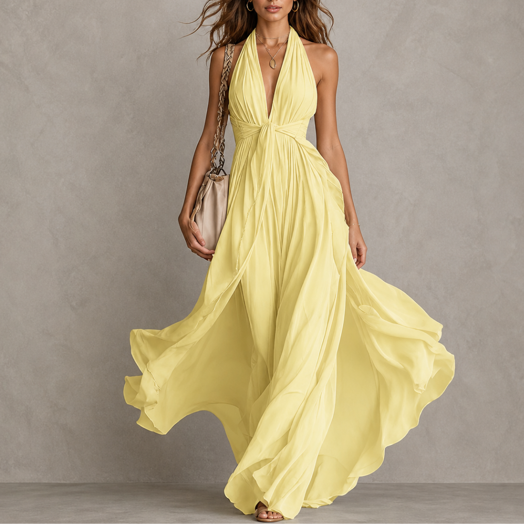 Clemency | Vestido largo de gasa con cuello halter