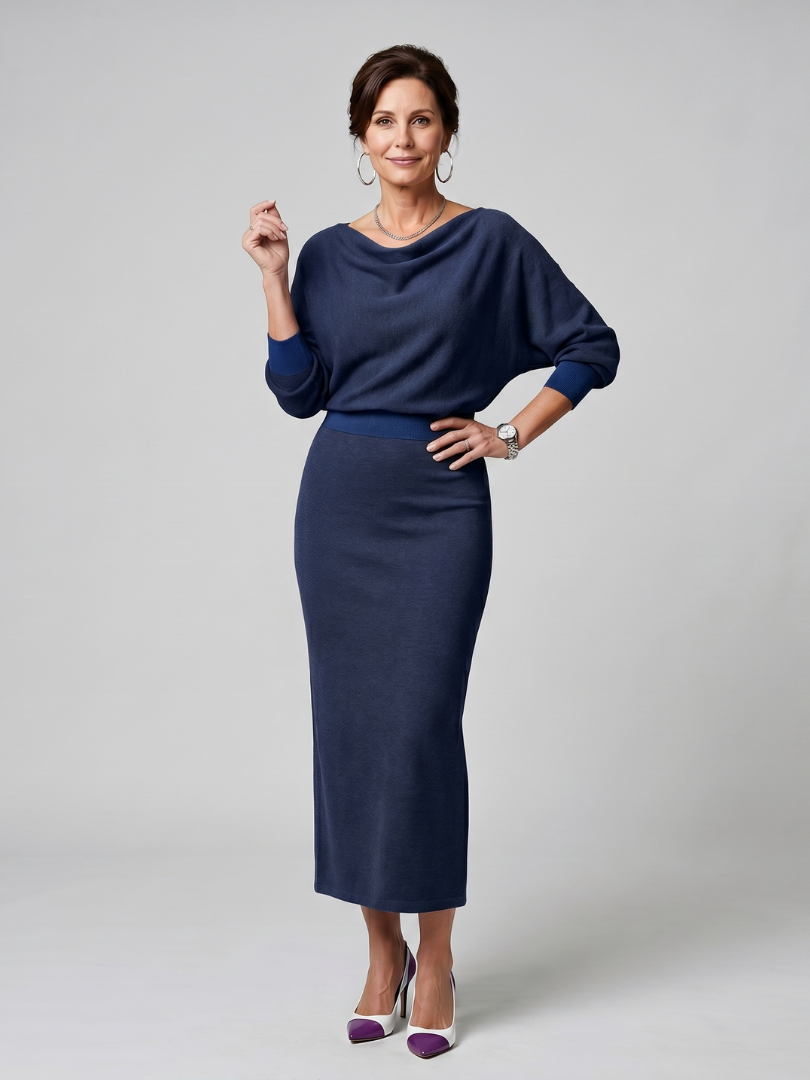 Adrienne | Vestido Midi Entallado con Escote Drapeado