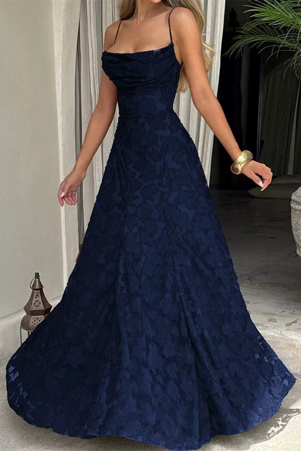 Vestido largo Francis de punto devoré floral con cuello caído y lazada en la espalda