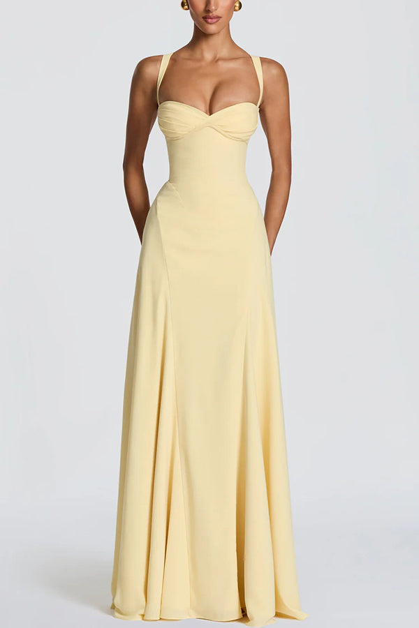 Vestido largo Irie de gasa con escote corazón, tirantes ajustables y lazada en la espalda