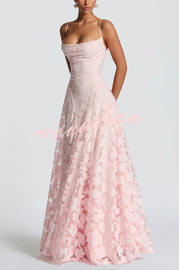 Vestido largo Francis de tejido devoré floral exclusivo con cuello caído y lazada en la espalda