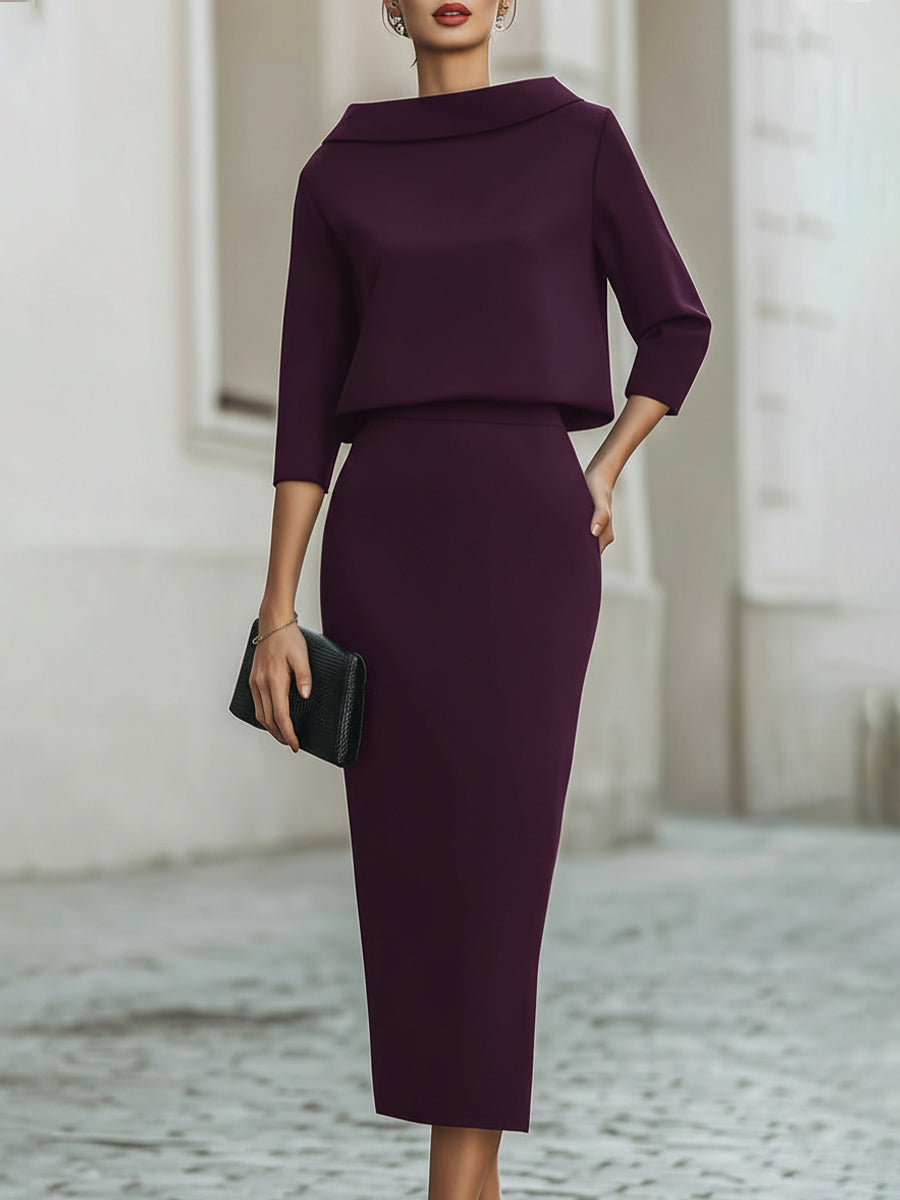 Sloane | Conjunto de falda midi con cuello barco