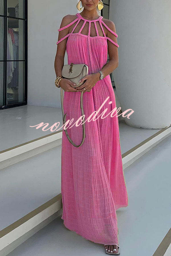 Vestido largo Moderno y Sofisticado estilo pareo de mezcla de lino drapeado con trenzas