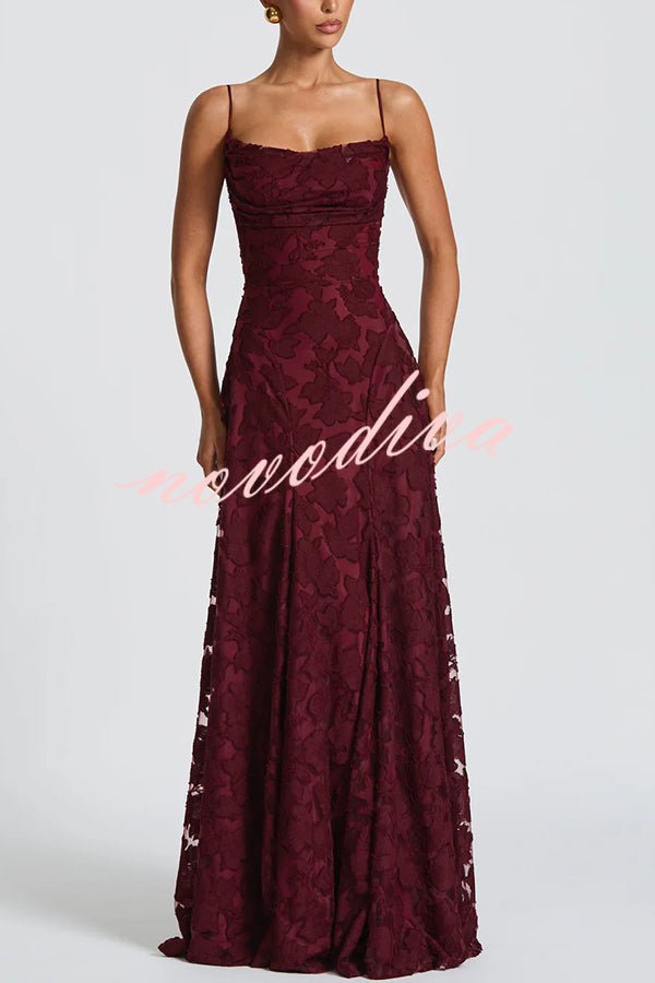 Vestido largo Francis de tejido devoré floral exclusivo con cuello caído y lazada en la espalda