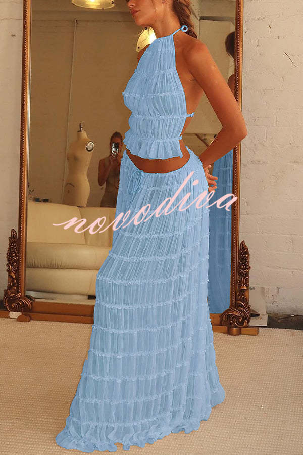 Top halter Pasión y Romance plisado con tirantes elásticos ajustables en la espalda