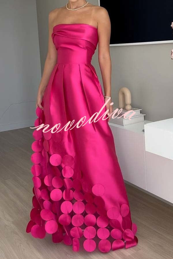 Vestido largo formal Elegancia de Lujo de satén con malla de lunares combinada y hombros descubiertos