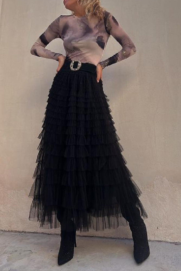 Falda larga de tul Be Your Own City Queen con volantes escalonados y cintura elástica