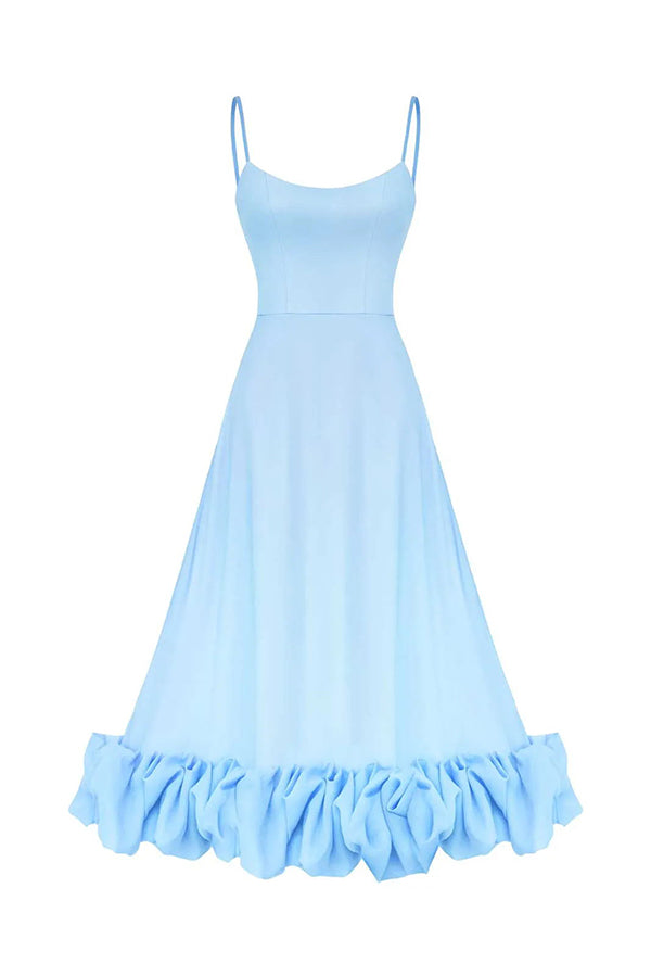 Vestido midi de fiesta Chica de Medianoche tipo bustier con volantes, ideal para banquetes