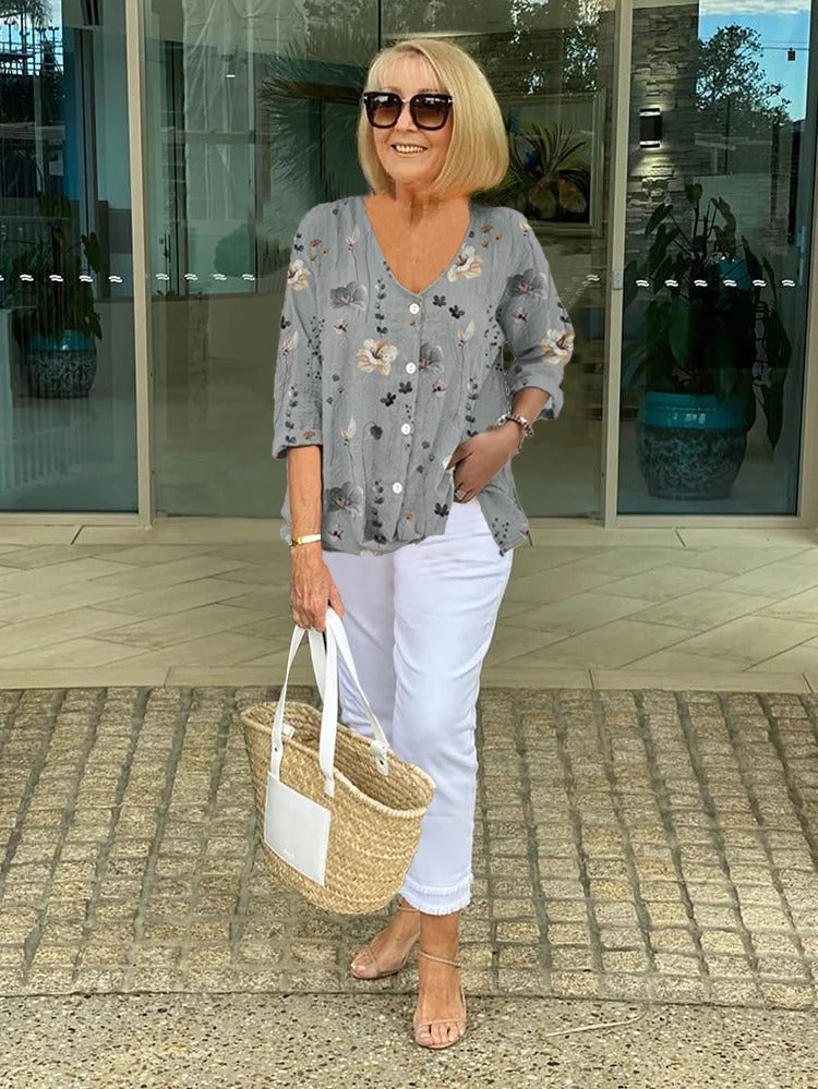 Marguerite | Top Túnica Floral con Botones