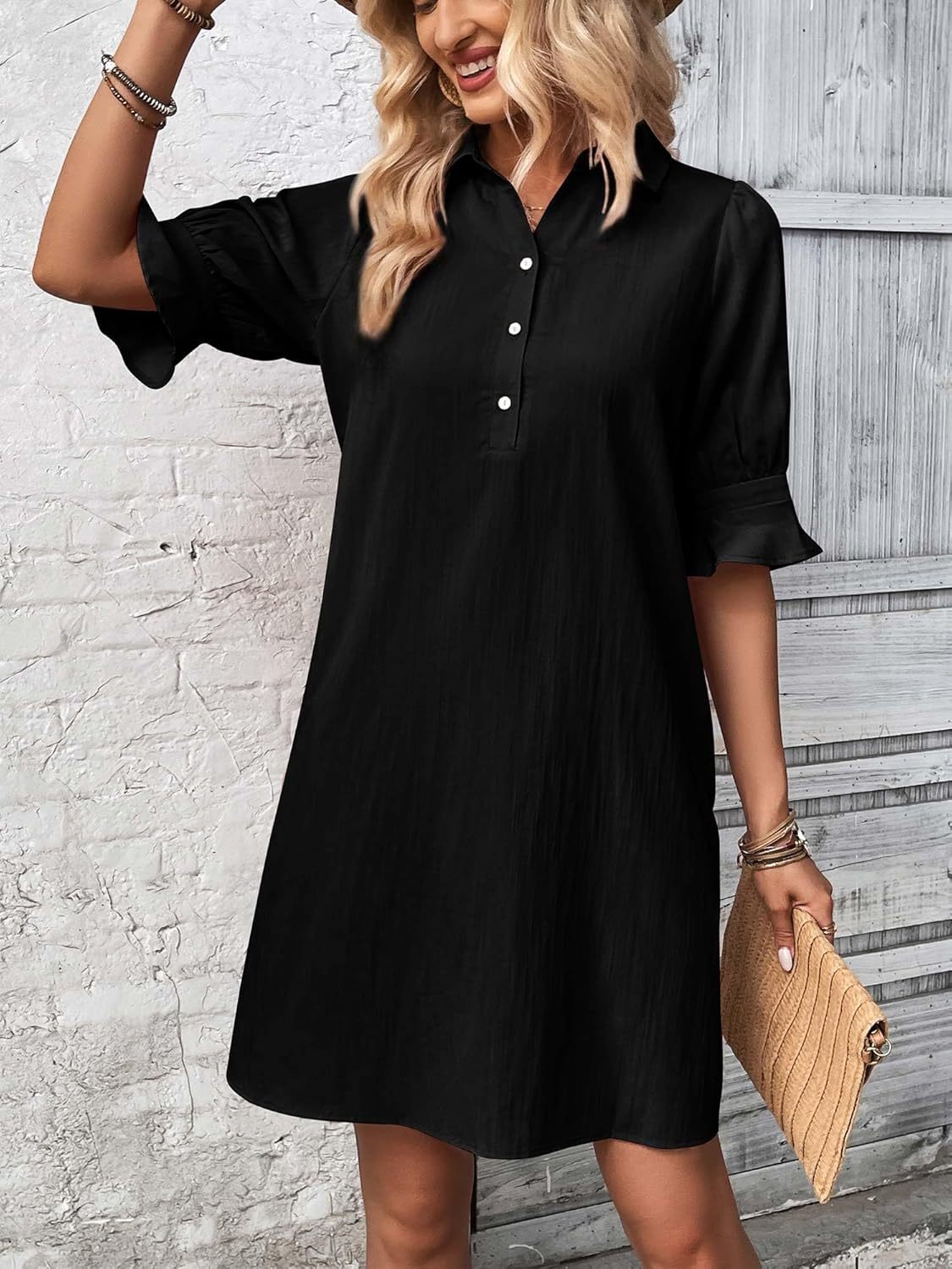 Rosalyn | Vestido Camisero Relajado con Mangas de Volante