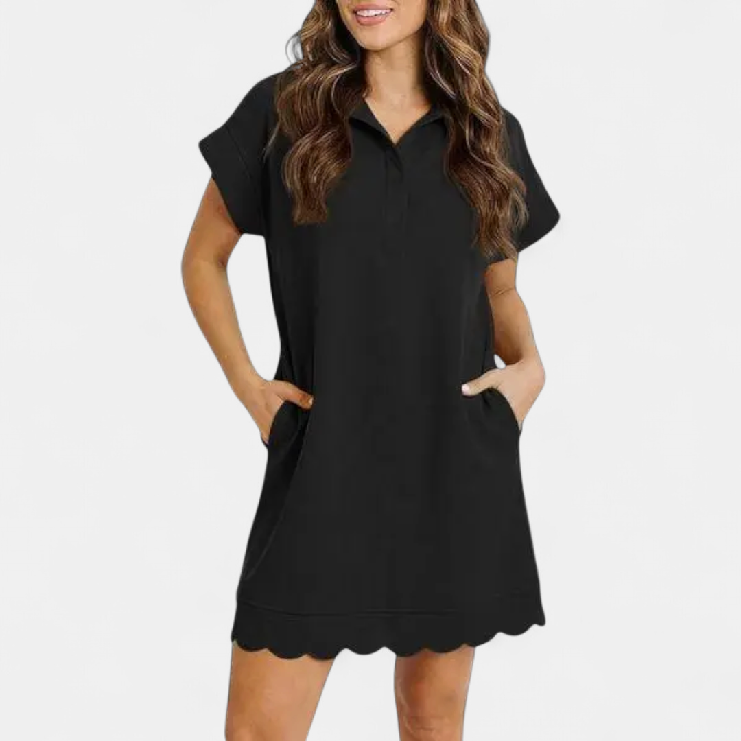 BRINELLE™ – Vestido con cuello polo, volantes y bolsillos