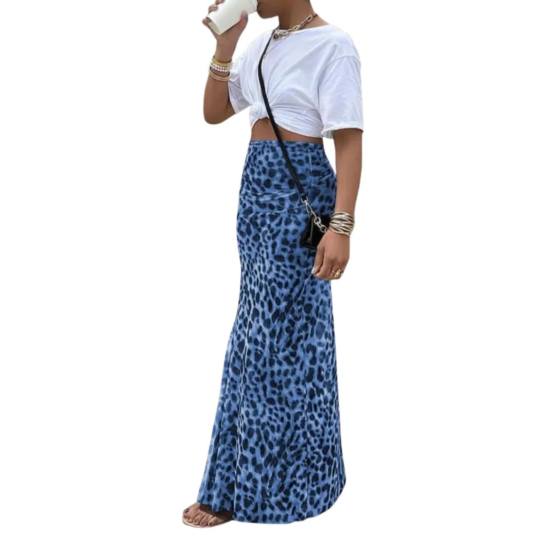 THORA™: falda midi de corte sirena con estampado de leopardo salvaje