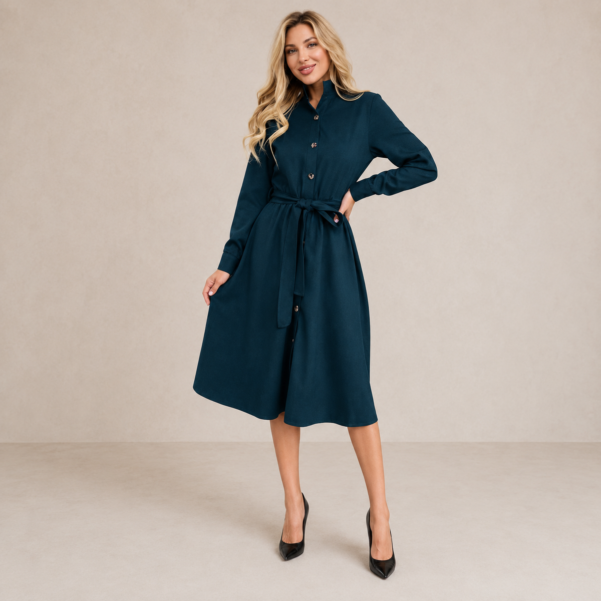 Merryn | Vestido midi abotonado con cinturón
