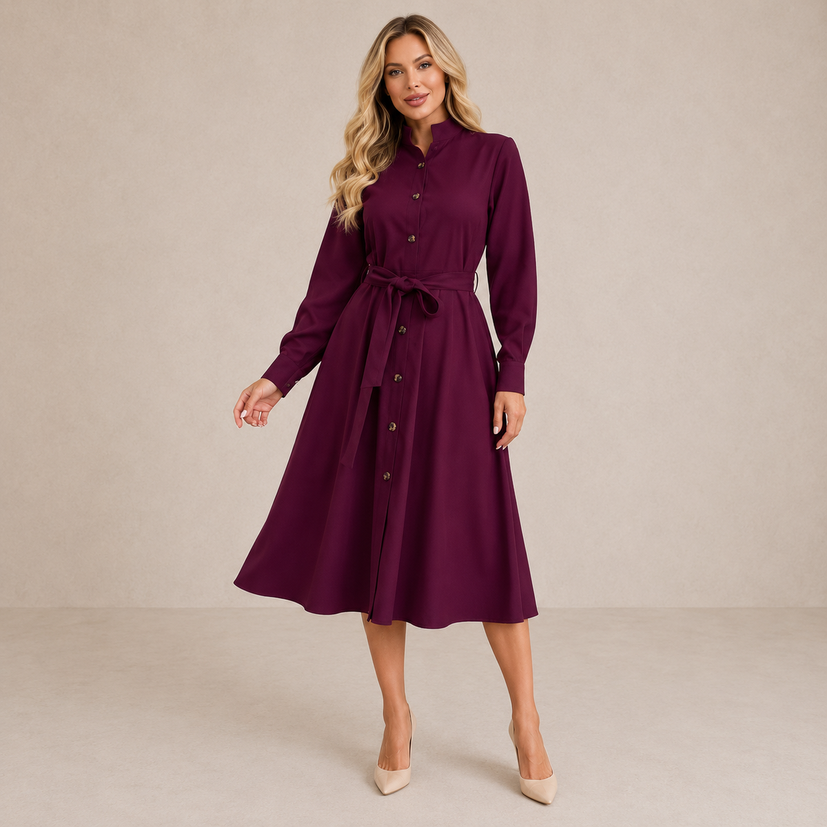 Merryn | Vestido midi abotonado con cinturón