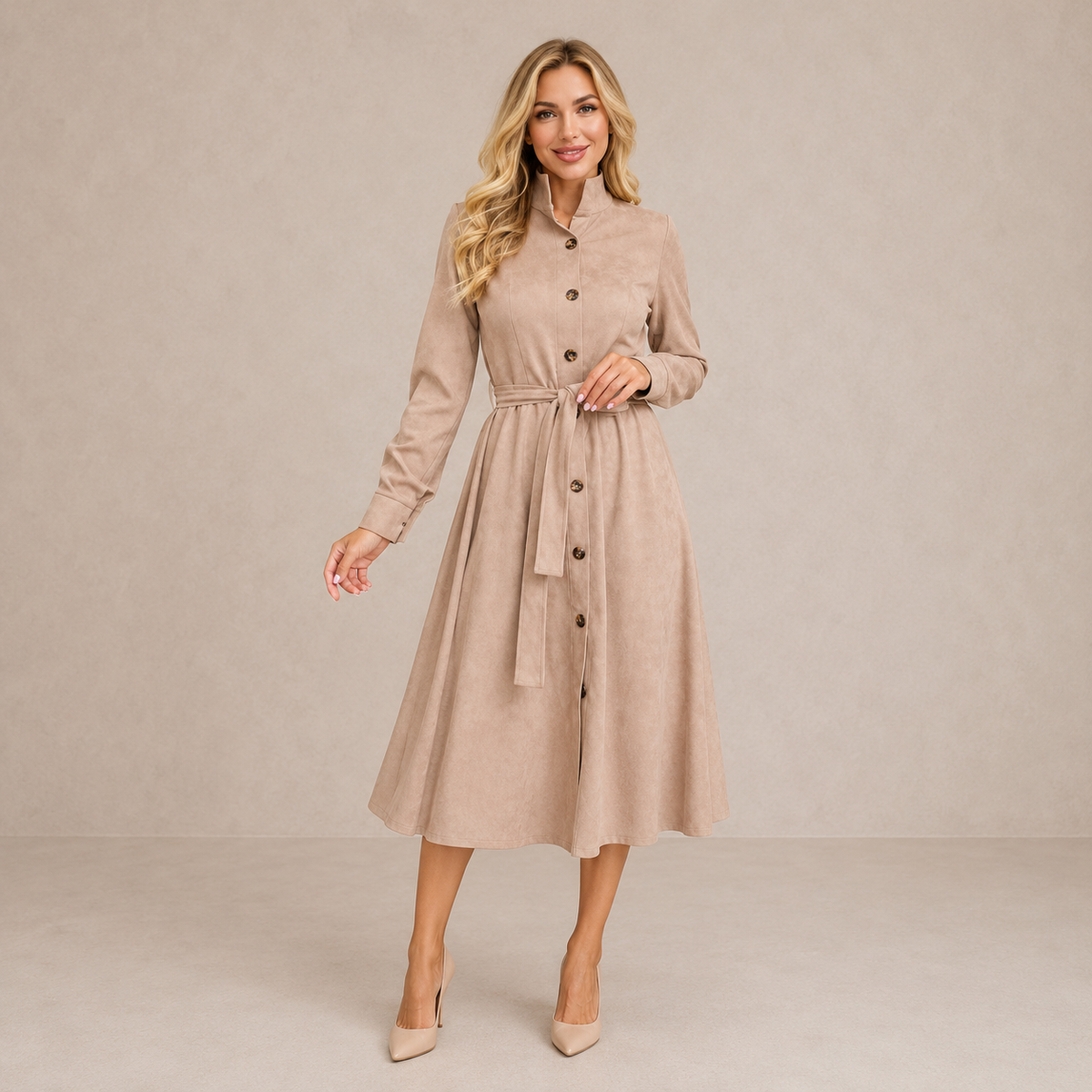 Merryn | Vestido midi abotonado con cinturón