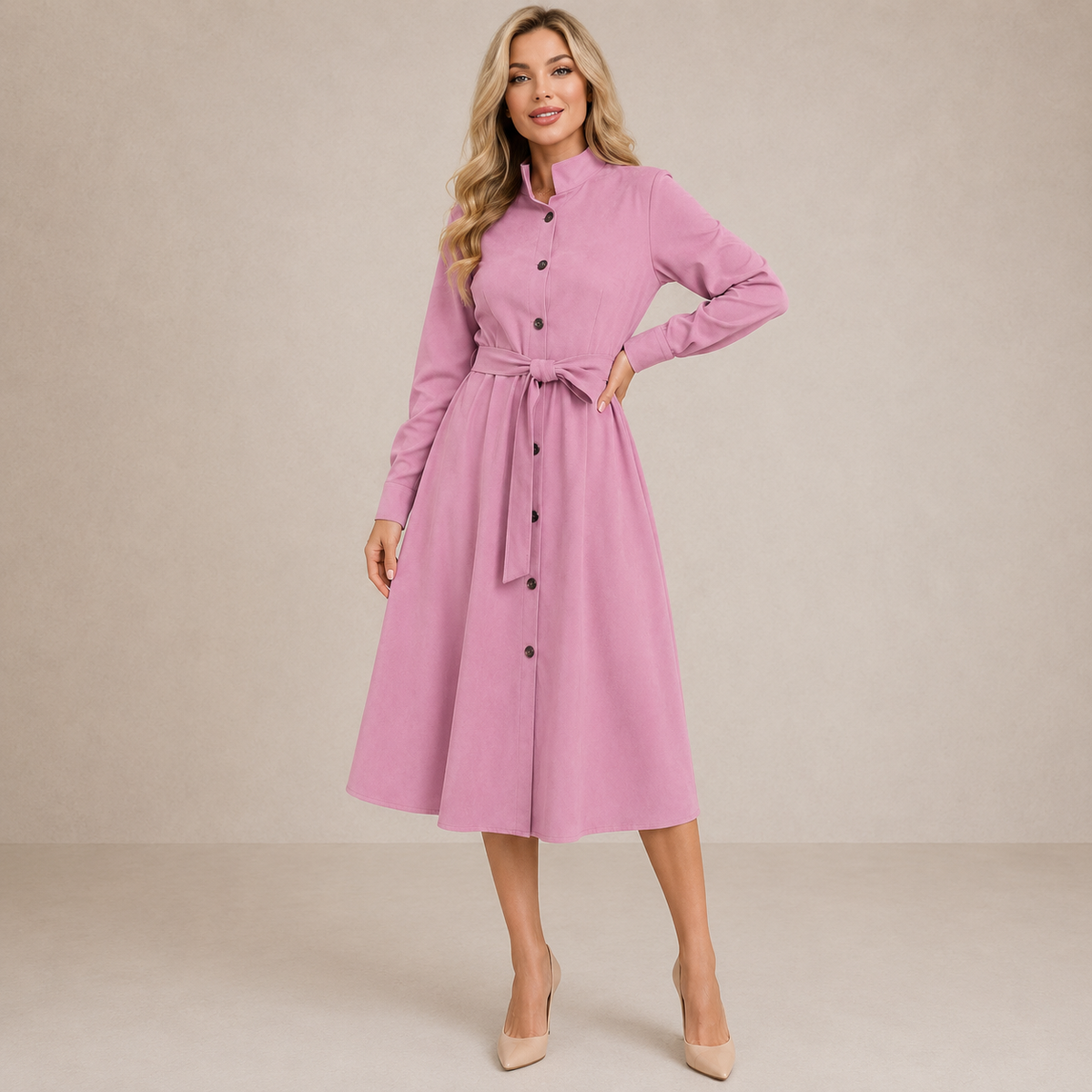 Merryn | Vestido midi abotonado con cinturón
