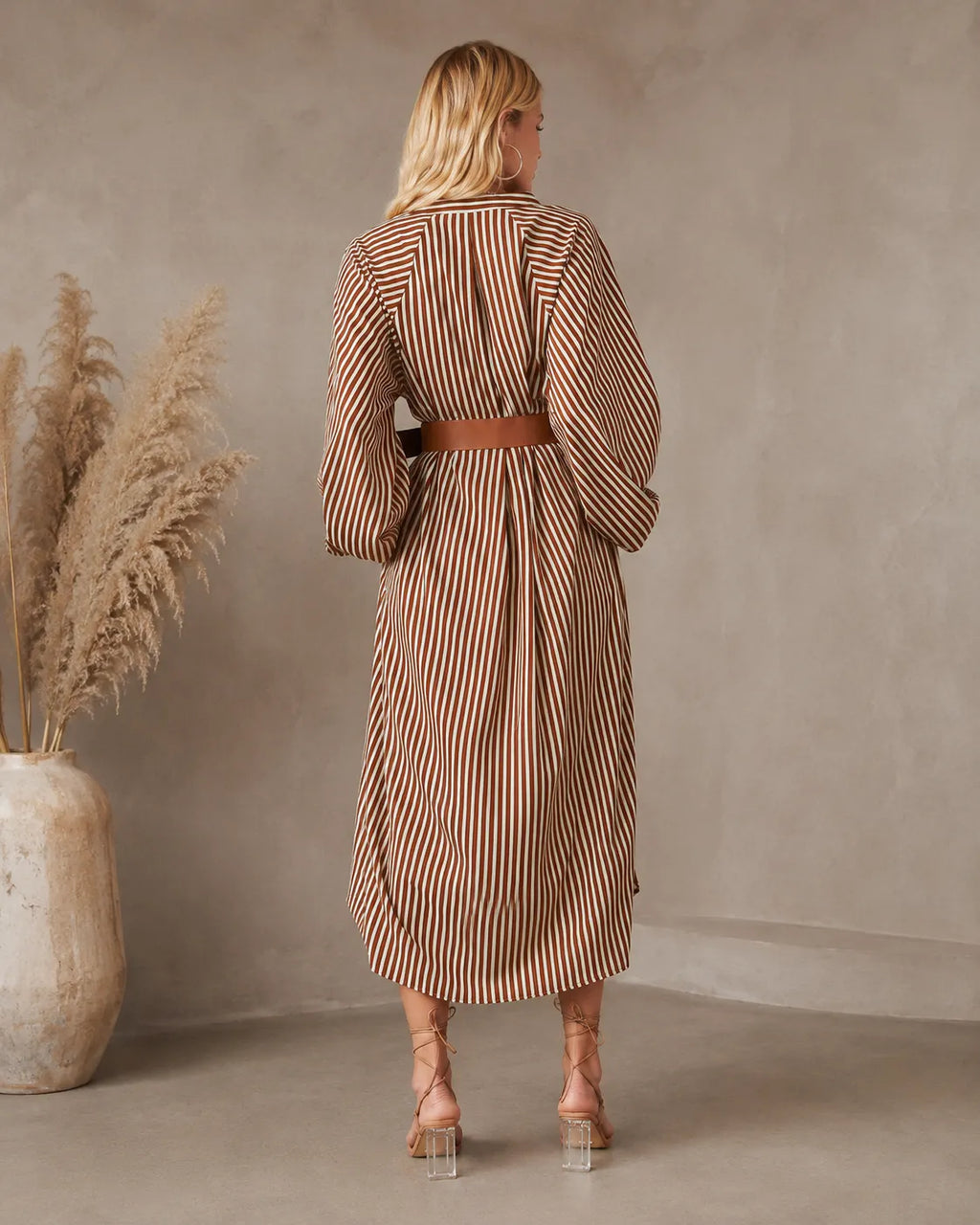 Sienna | Vestido camisero midi de rayas con cinturón