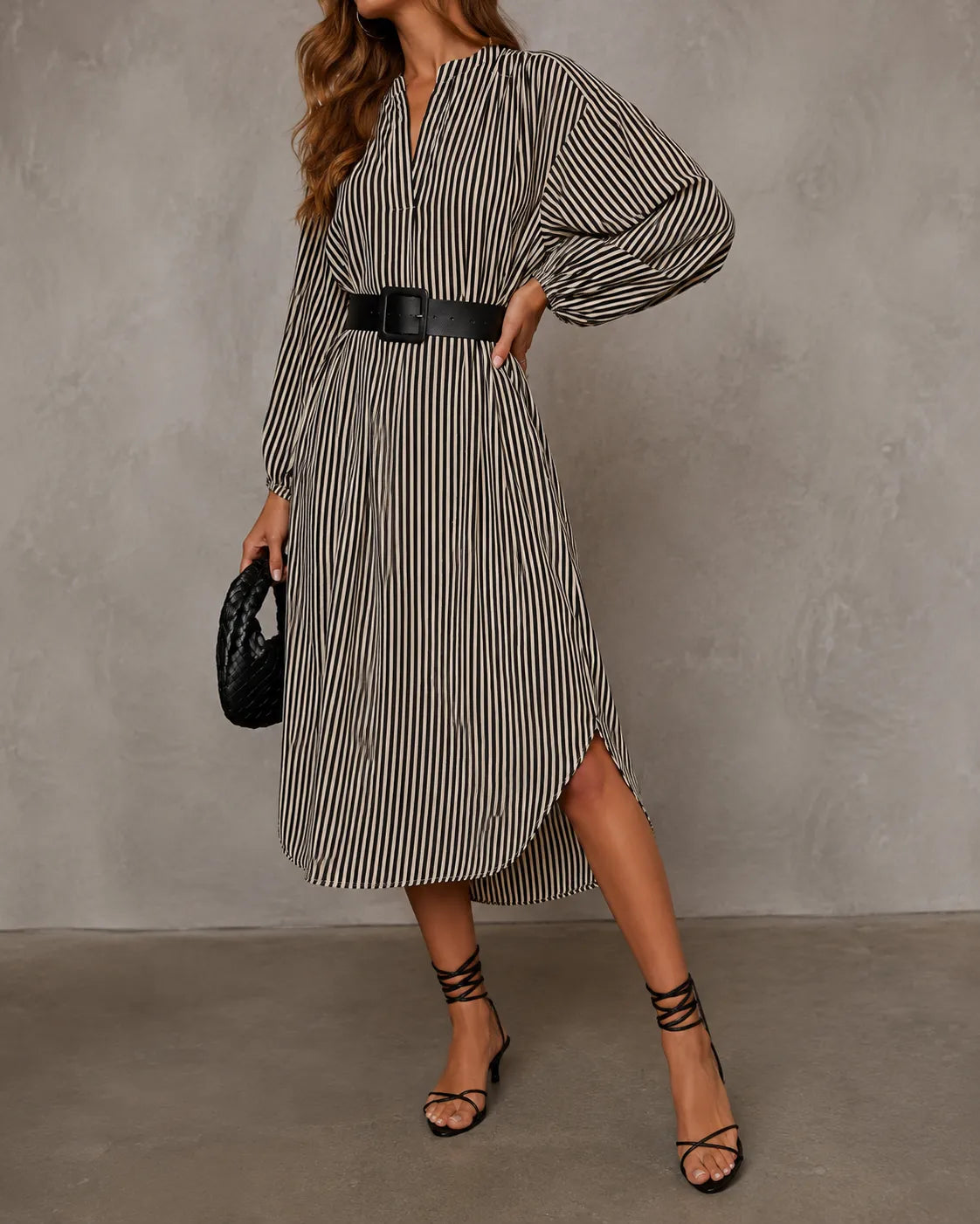 Sienna | Vestido camisero midi de rayas con cinturón