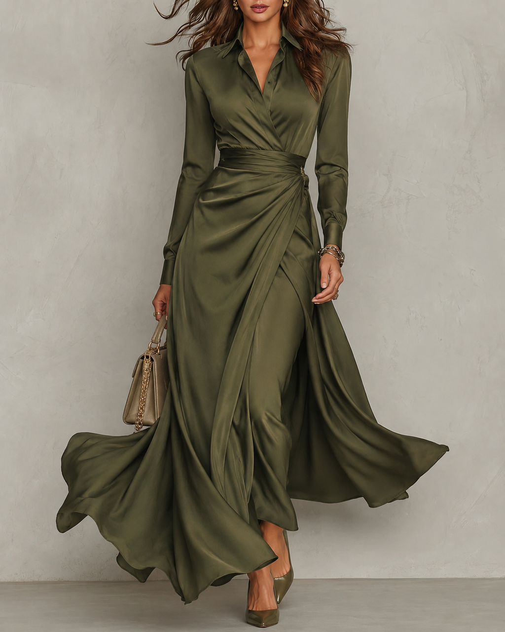 Hesper | Vestido largo cruzado verde
