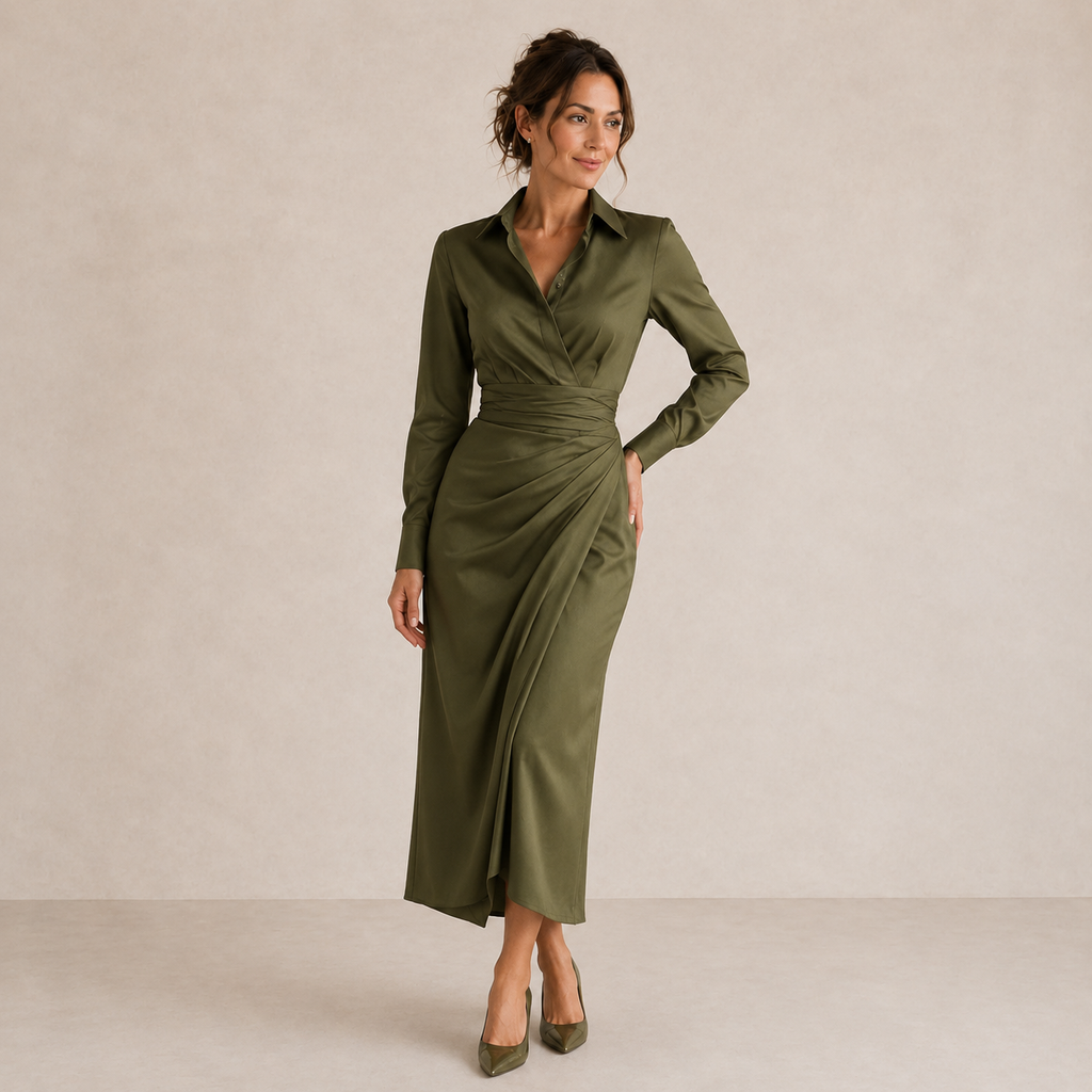 Norah | Vestido midi camisero fruncido