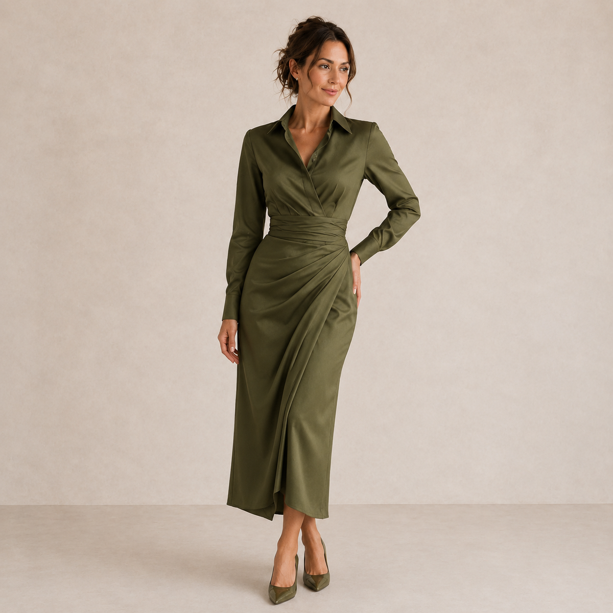 Norah | Vestido midi camisero fruncido