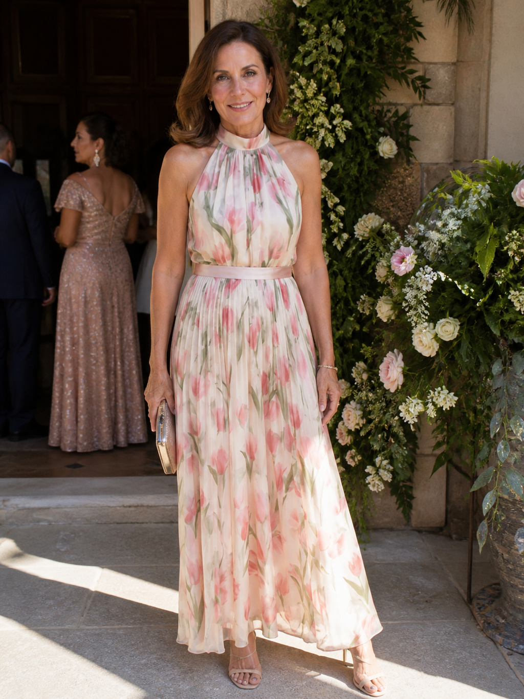 Annette | Vestido Midi Plisado con Cuello Halter