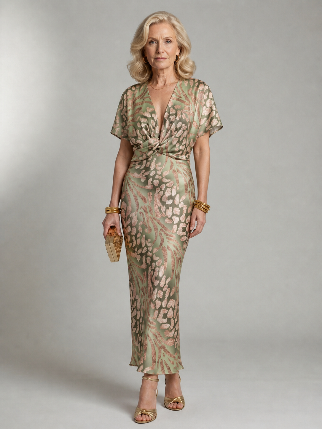 Rhea | Vestido Midi con Estampado Abstracto y Cintura Cruzada