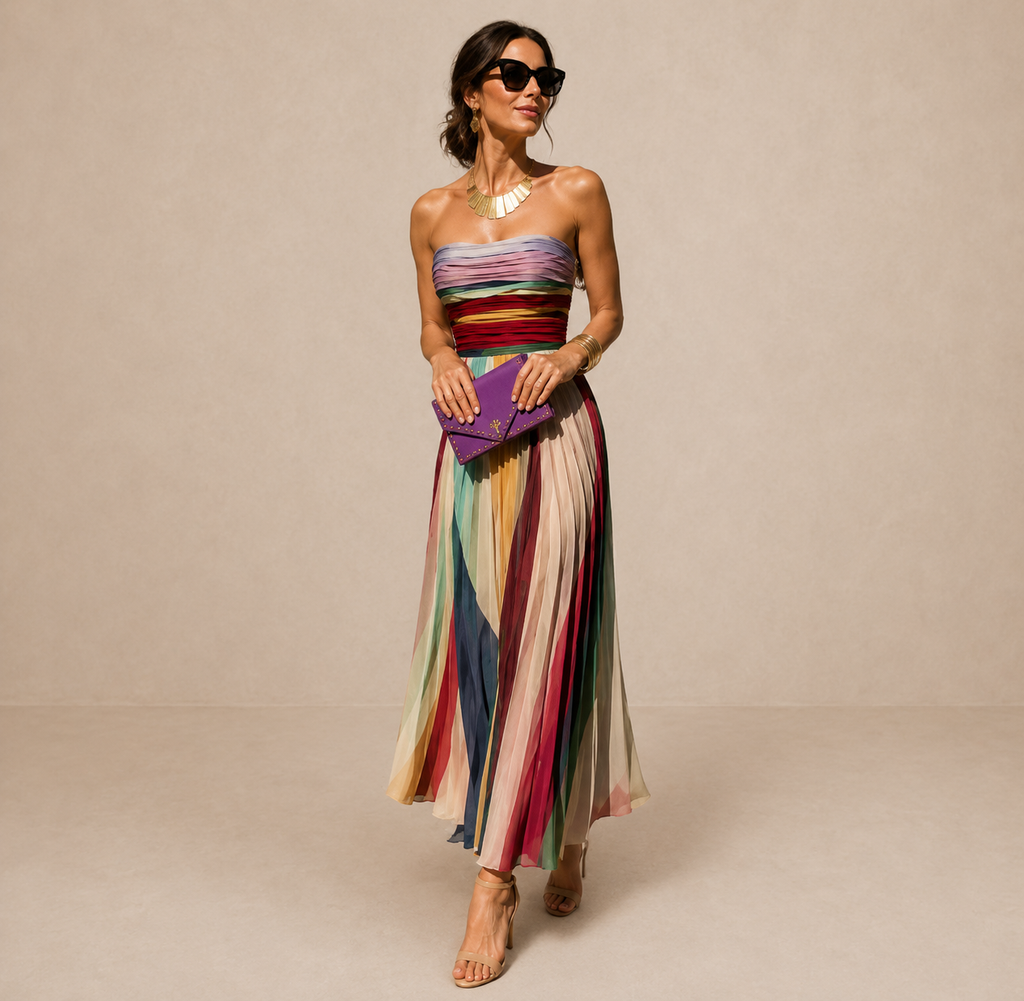 Delyth | Vestido largo plisado palabra de honor