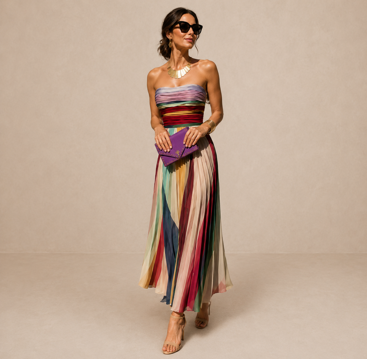 Delyth | Vestido largo plisado palabra de honor