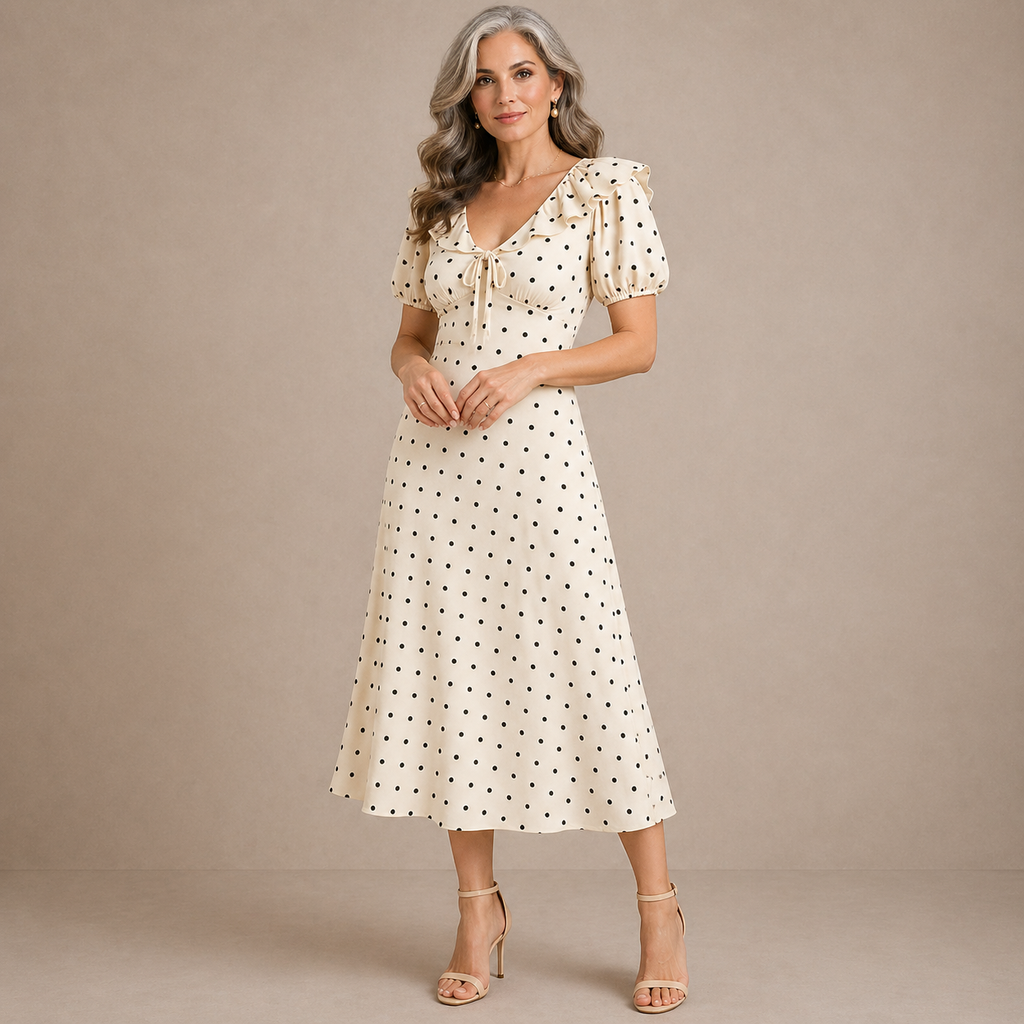 Loveday | Vestido midi de lunares con volantes