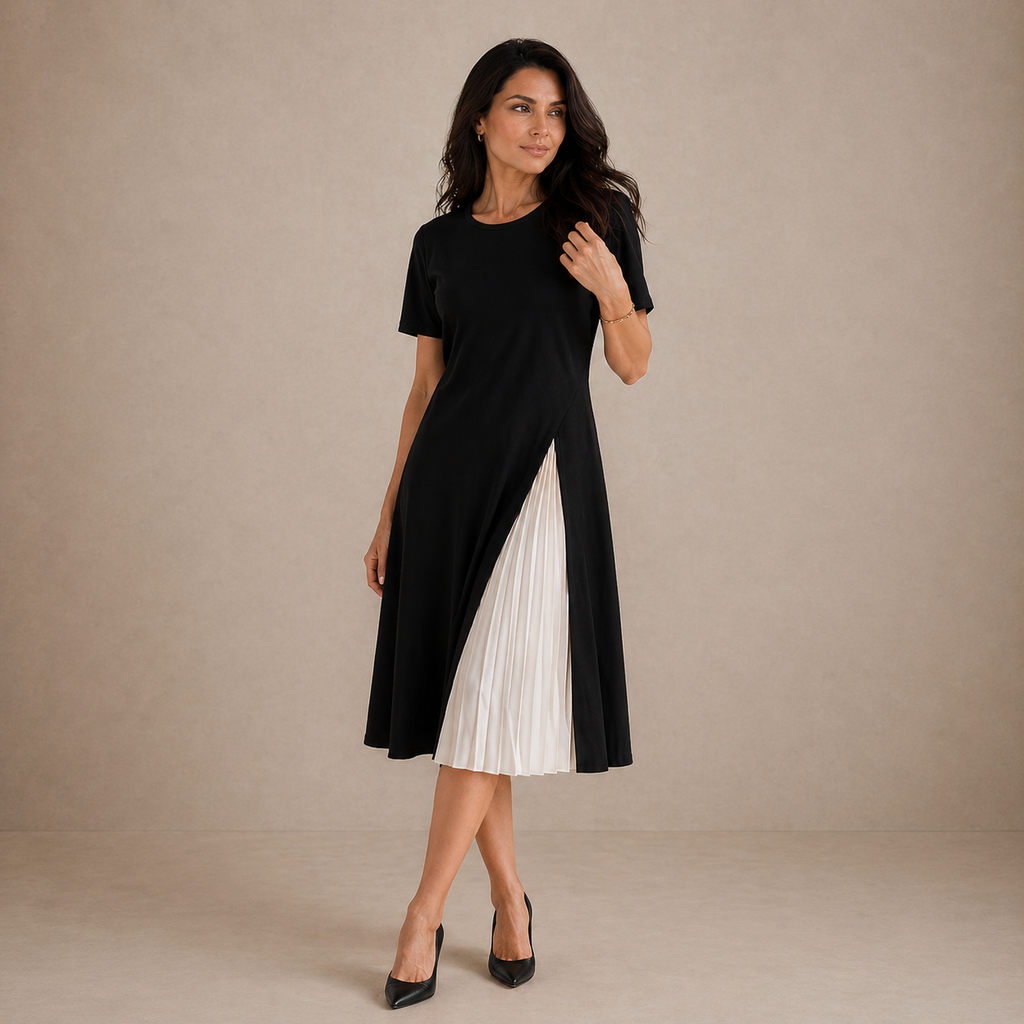 Lisbeth | Vestido midi con panel plisado