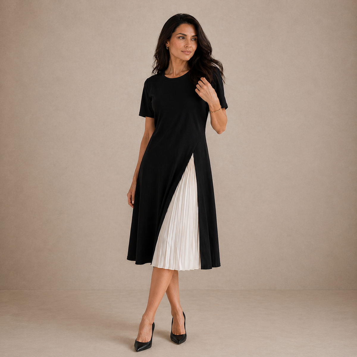 Lisbeth | Vestido midi con panel plisado