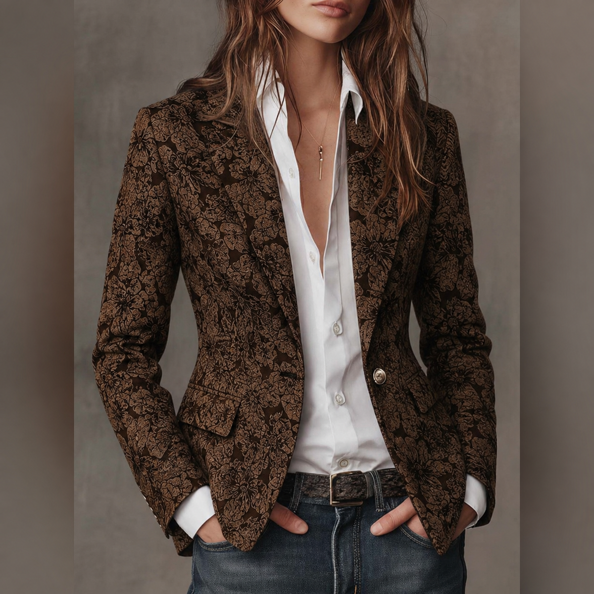 Blazer Entallado de Jacquard Cachemir para Mujer