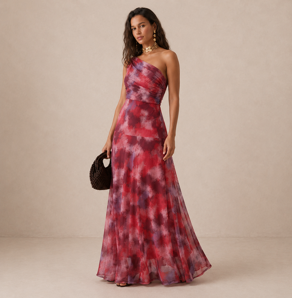 Thea | Vestido largo estampado de un solo hombro