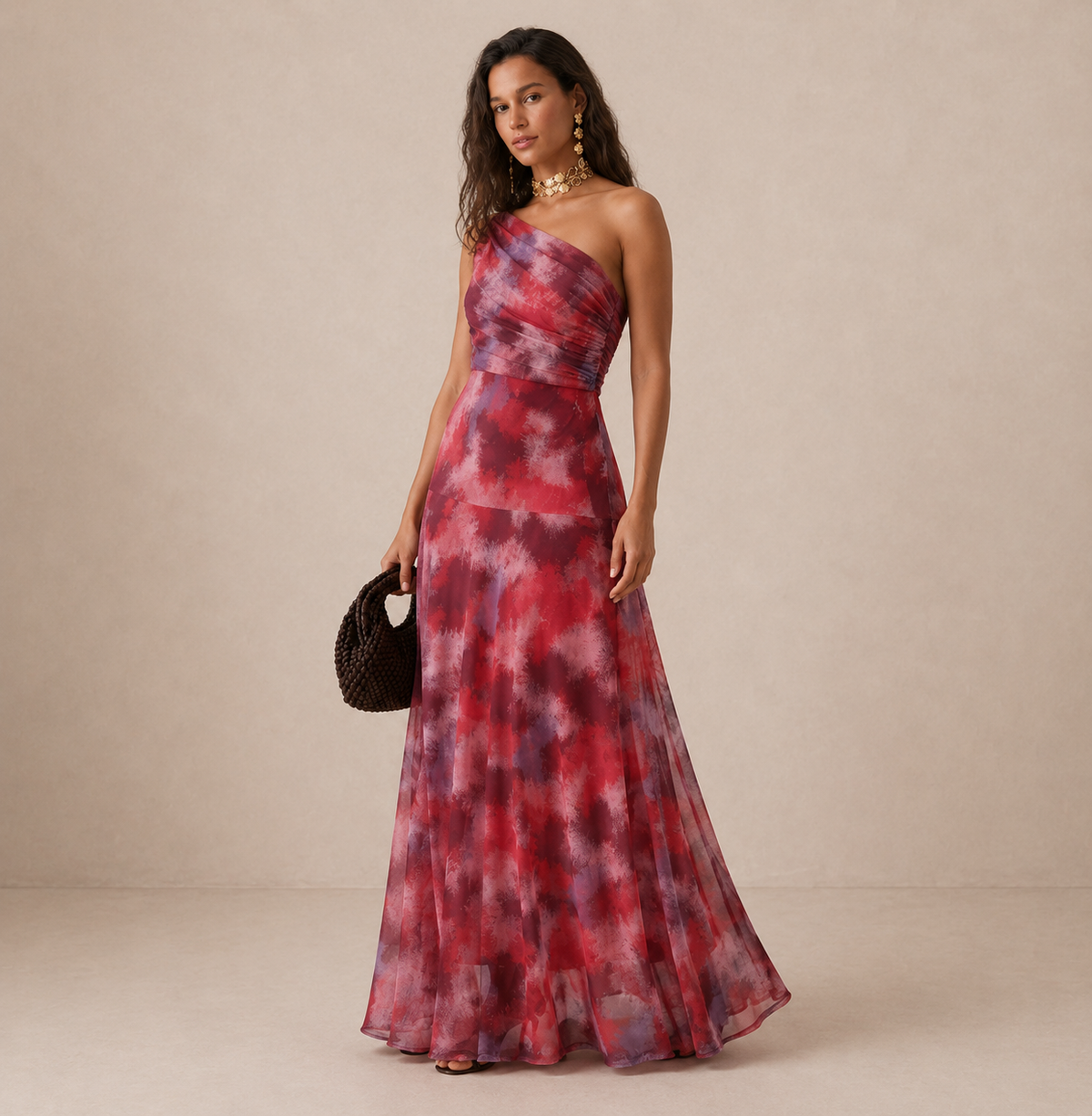 Thea | Vestido largo estampado de un solo hombro