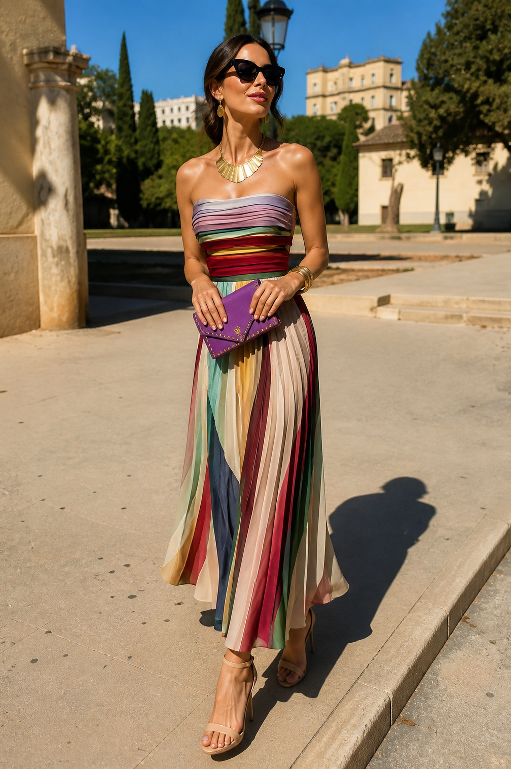 Delyth | Vestido largo plisado palabra de honor