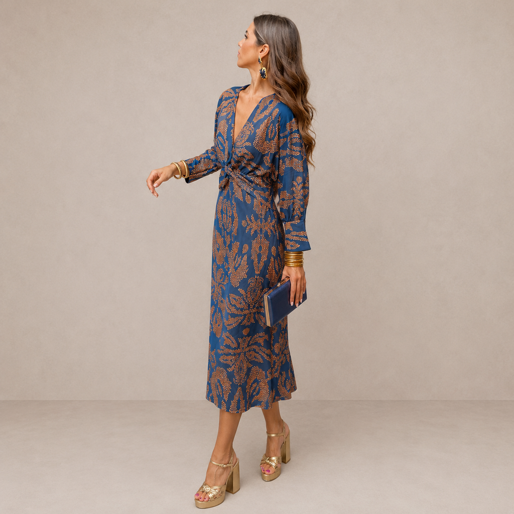 Lark | Vestido midi con escote en V y lazada en la cintura