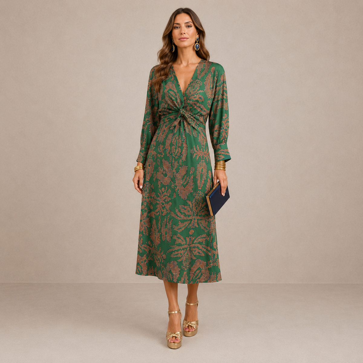 Lark | Vestido midi con escote en V y lazada en la cintura
