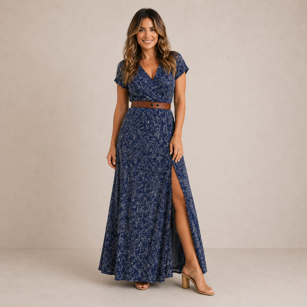 Edwina | Vestido largo floral con cinturón