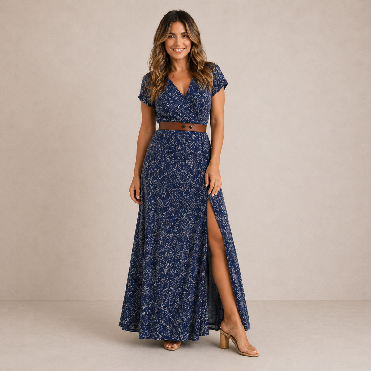 Edwina | Vestido largo floral con cinturón