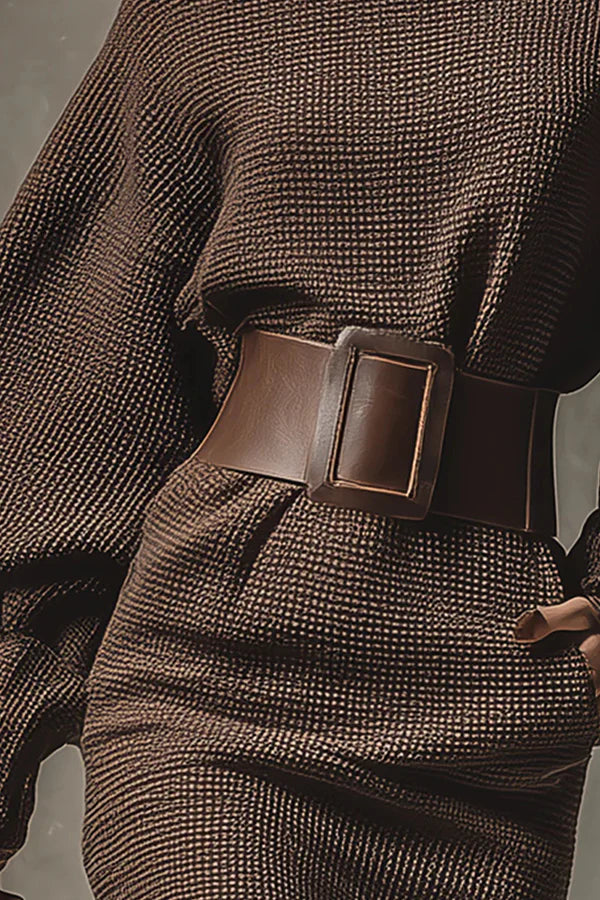 ELARA™ | Vestido corto de punto con cinturón en la cintura