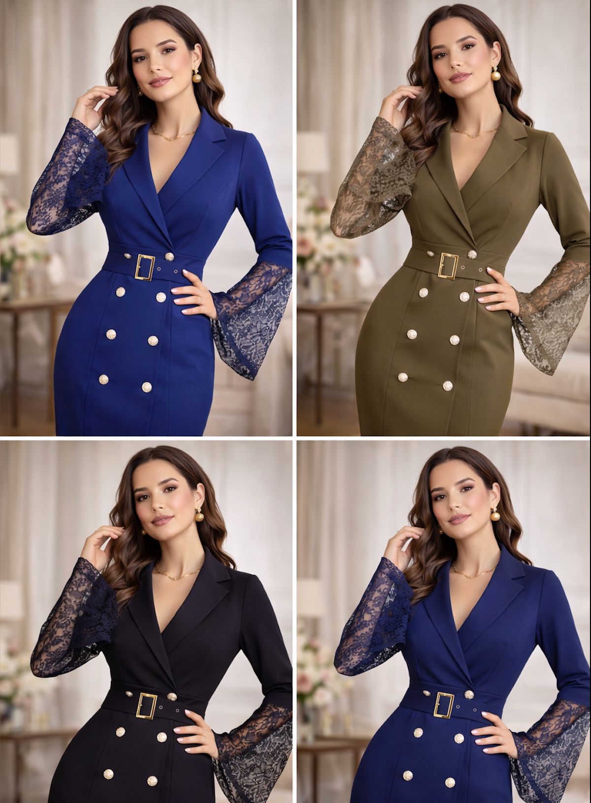 Kerensa | Vestido midi con cinturón y manga de encaje